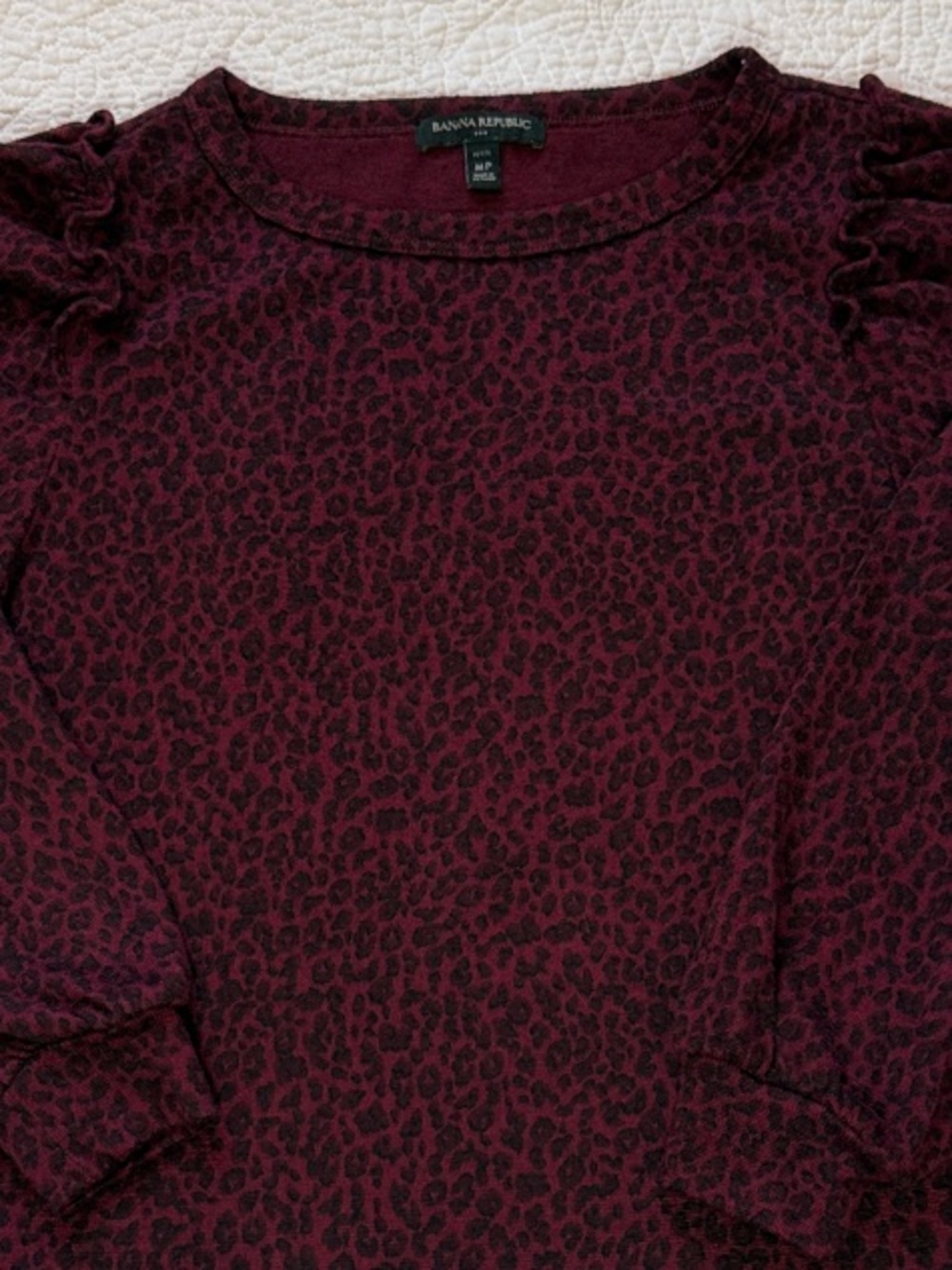 Banana Republic Burgundy Leopard Print Puff-Sleeve Top Size MP